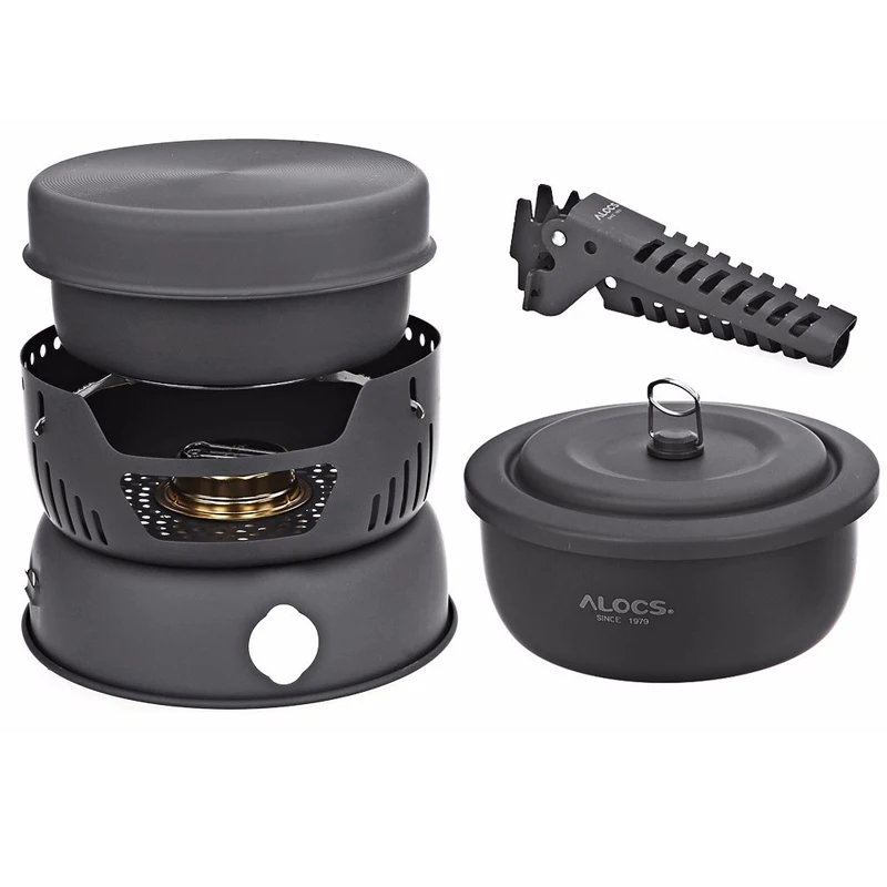 

ALOCS 2-4 Person Outdoor Cookware Camping Alcohol Stove Cook Set for Camping Hiking Picnic Stove with Gripper Pot