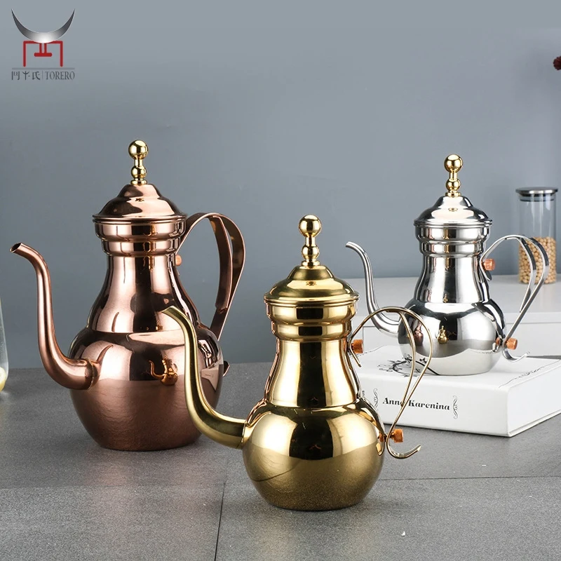 

Luxury Stainless Steel Arabic Teapot Metal Flower Tea Milk Tea Kettle Middle East Coffee Pot With Strainer