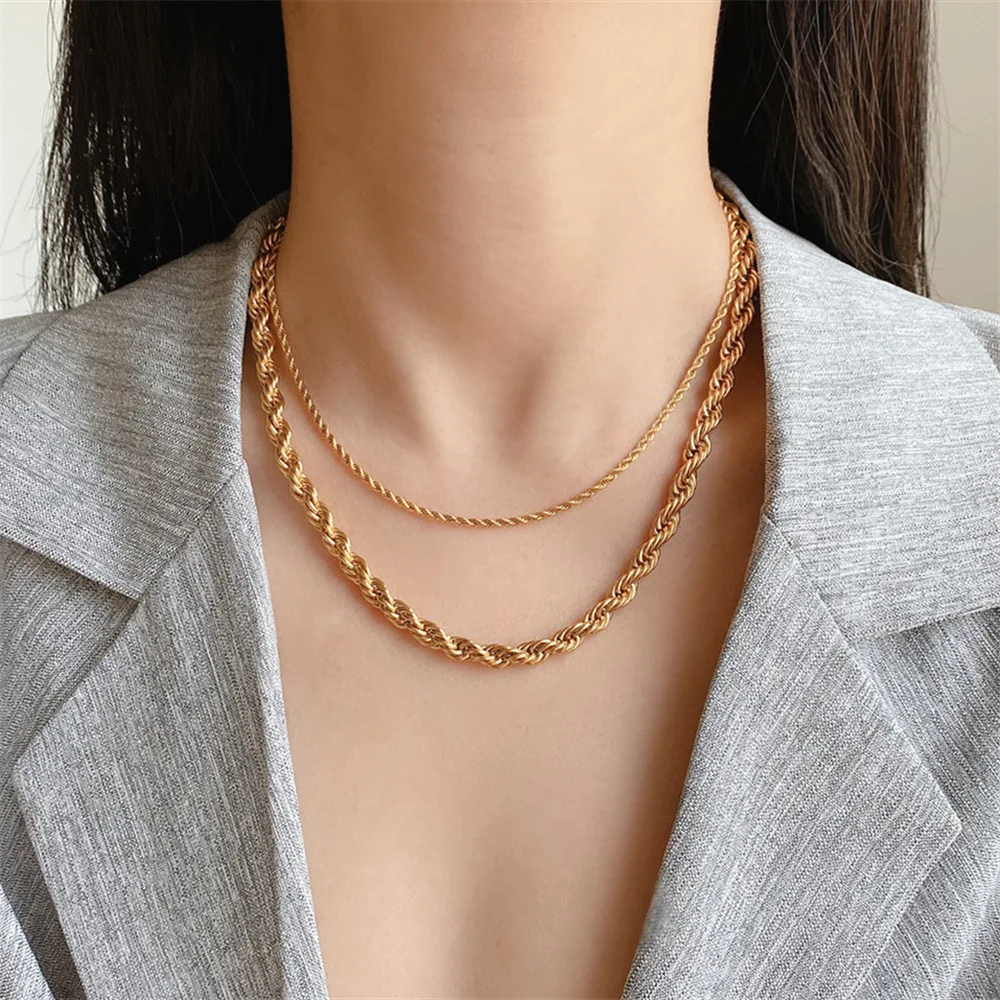 

Hips Hops Thick Gold Twist Rope Chain Necklace Geometric Punk Twisted Rope Chain Necklace Choker For Women Jewelry