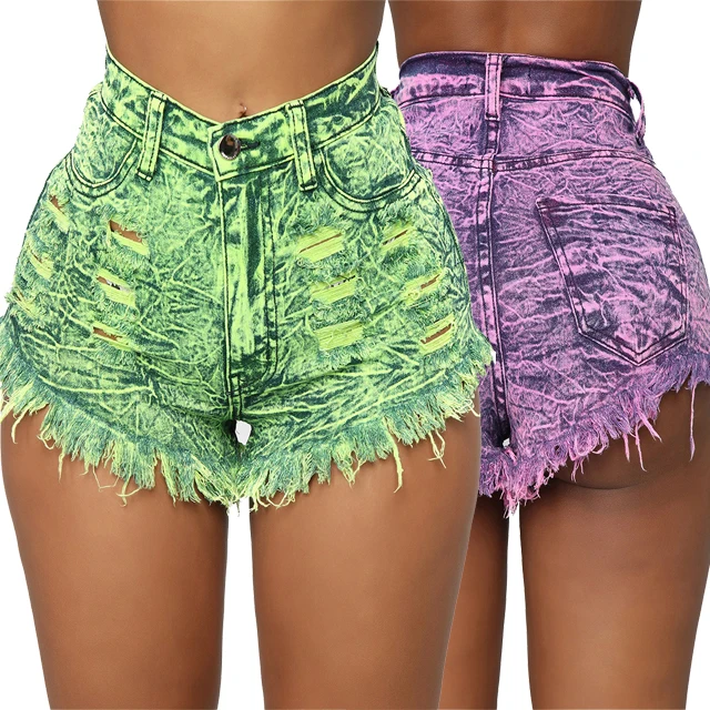 

2021 Wholesale High waist raised butt hole burrs Womens Denim Shorts Tassels Jean Shorts Women summer shorts