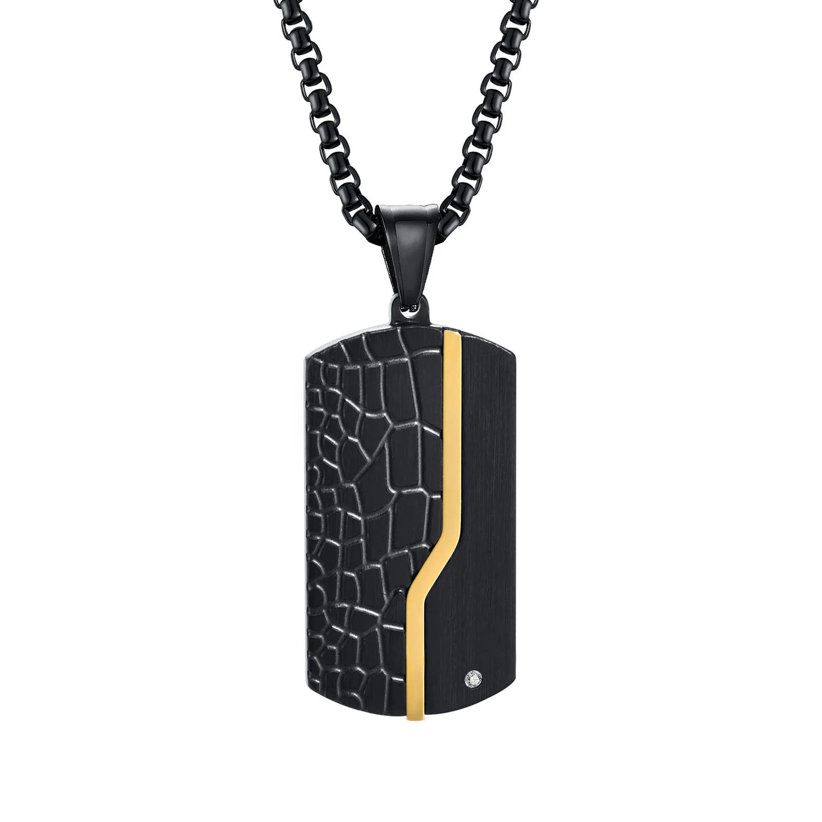 

Custom 18K Gold Iced Out Dog Tag Necklace For Men Manufacture Stainless Steel Cuban Link Chain Dog Tag Pendant