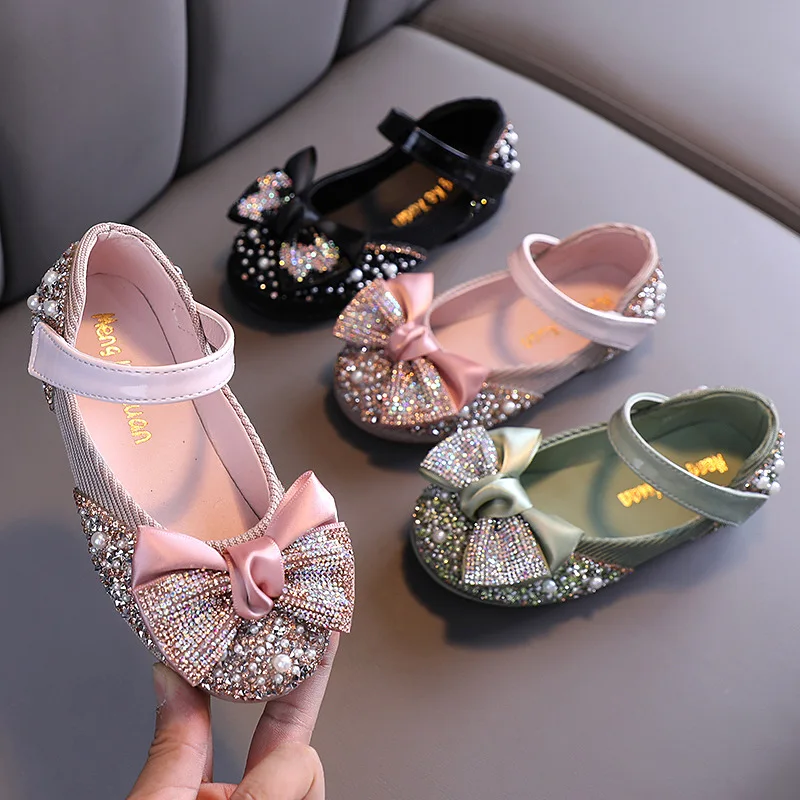 

Fashion Party Little Kids Diamonds Bow Glitter Pageant Wedding Shoes Bling Low Heel Dance Shoes For Girls, Orange/blue/white