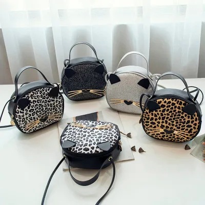 

FLB185 2020 hot sale mini bag leopard and cat face round handbags for women, White, black,leopard black, leopard brown, leopard spot