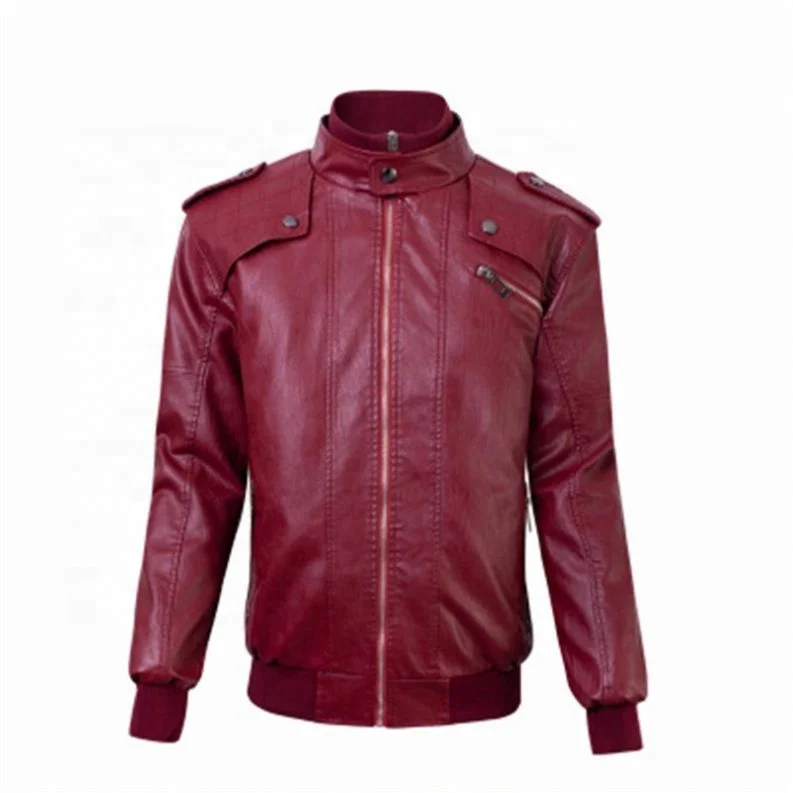 

Designer Spring Stand Collar Leather Motorcycle Men's Jackets, Black/burgundy