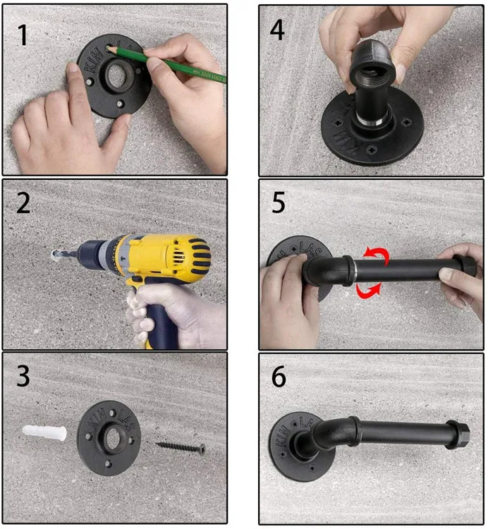 Muebles Retro De Accesorios De Tubería Negro De Hierro Fundido De Piso