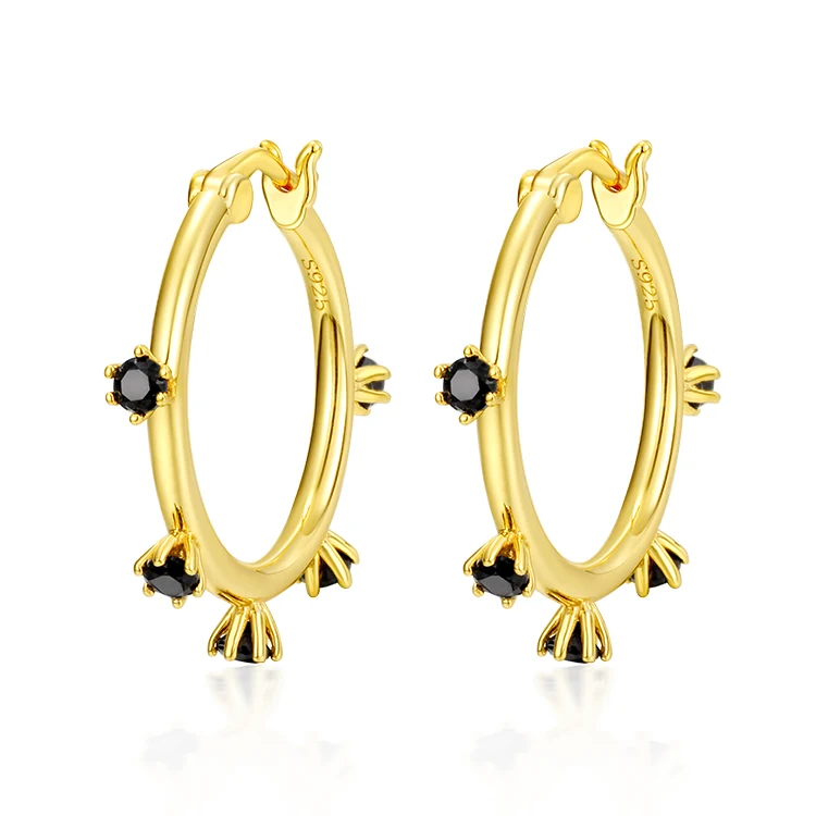 

Newest Fancy Design 14k Real Gold Plating Black Cz Diamond Hoop Earrings