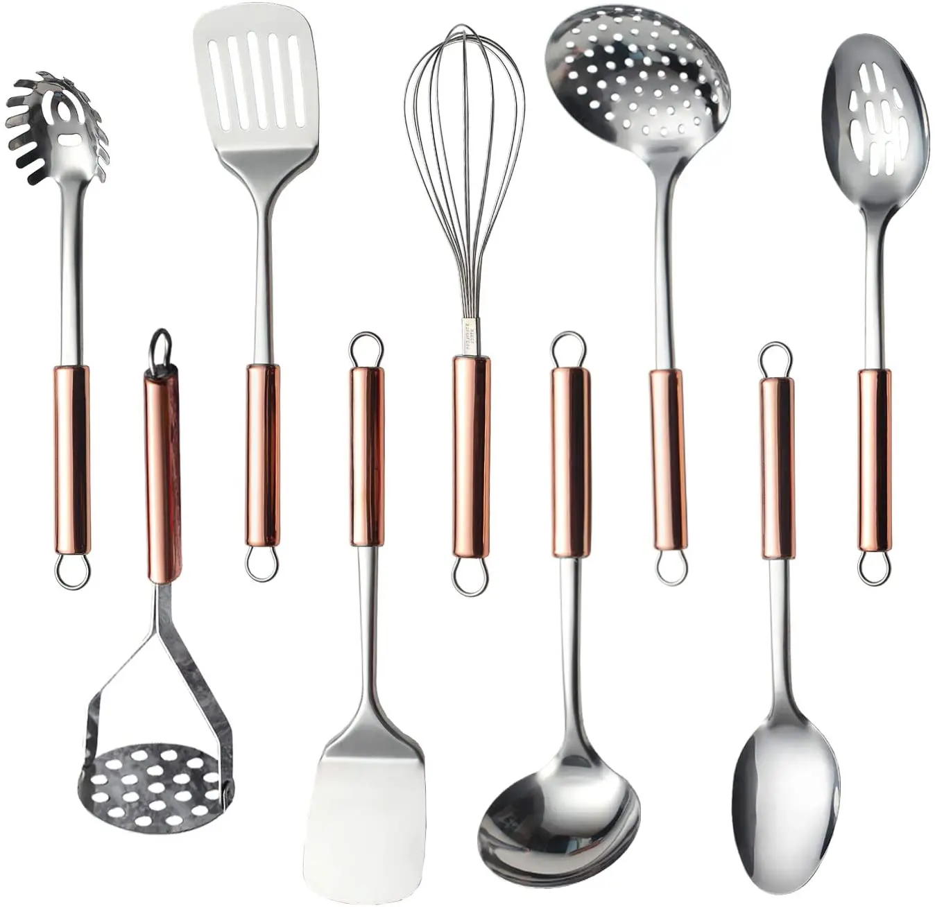 

Kitchen Utensil Set 9 Piece Stainless Steel Cooking Utensil Set Kitchen Gadgets Cookware Set with Rose Gold Handle