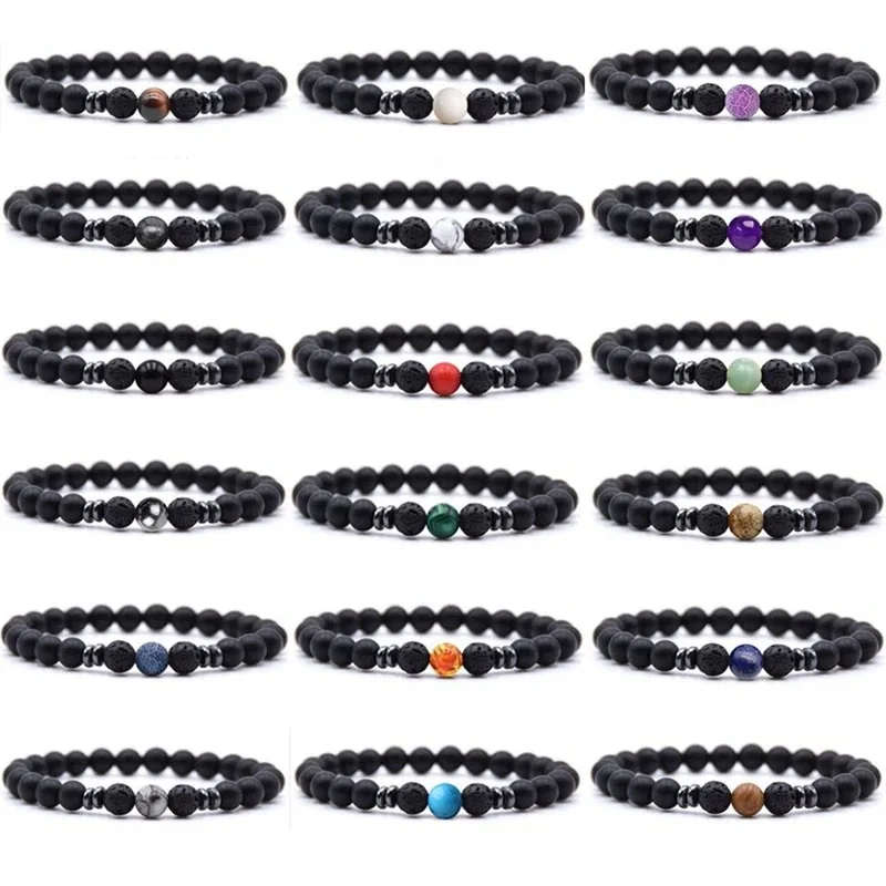 Wholesale 8mm Healing Gemstone Diffuser Yoga Bracelet Women Men Natural Volcanic Lava Rock Stone Beaded