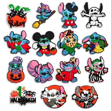 

wholesale stock customized rubber PVC Stitch Croc Charms Halloween DIY gifts croc shoes charms for kid croc clog, Customized color