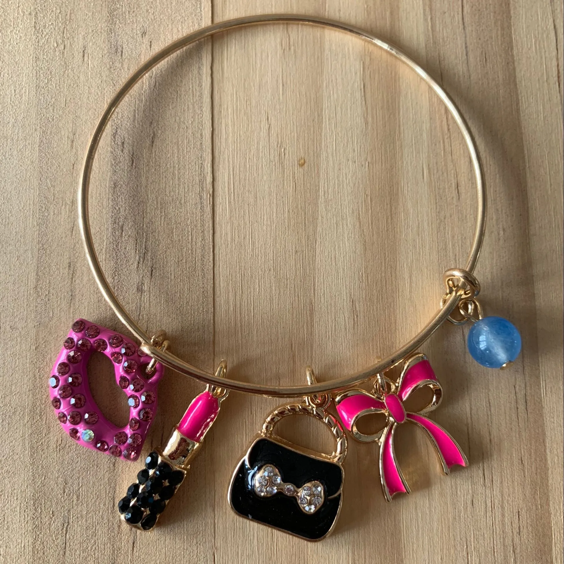 

fashion lady bag bow lips lipstick charm bangles DIY color enamel rhinestone charms bangle bracelets gifts for her