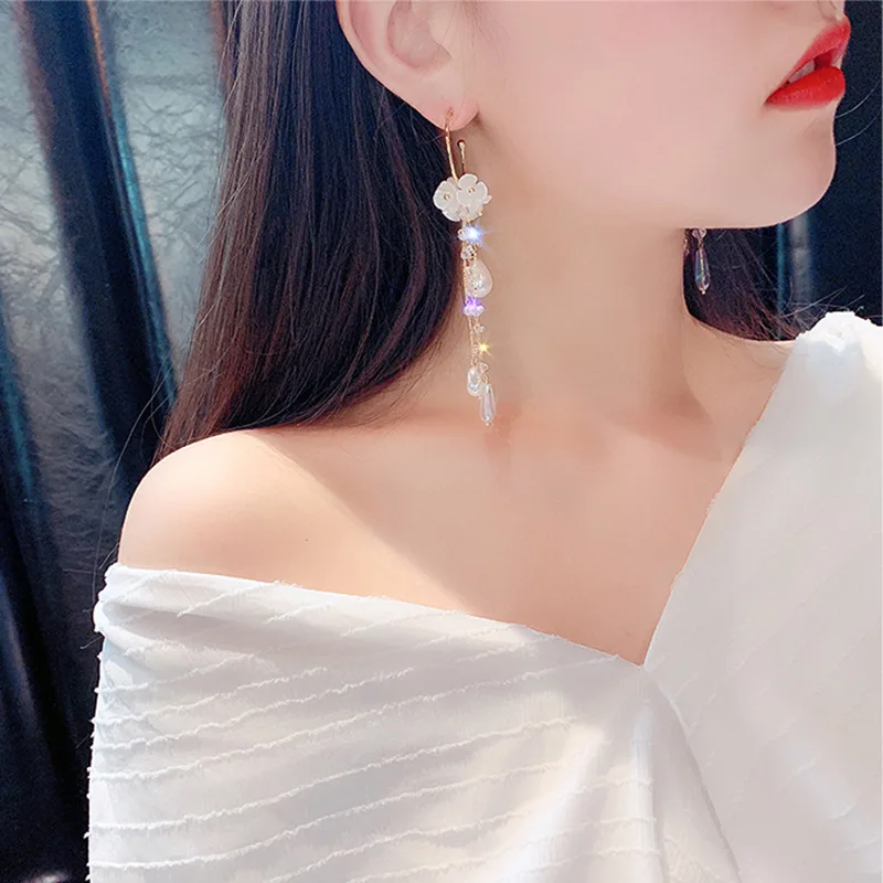 

Korean Hottest Fashion Butterfly Pendant Long Section Tassel Water Drop Dangling pearl Drop Earrings For Women Jewelry, Gold, silver