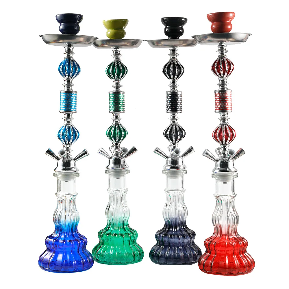 

Hintcan new custom 4 hose hookah sets luxurious smoking accessories portable shesha glass hookah shisha set, Black, red, blue, green