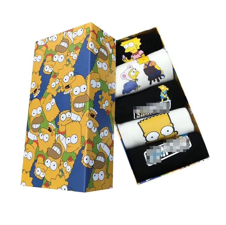 

5 pairs/lot NEW Summer Style Socks Women Cartoon Printing of Socks Fashion Cute Girl Socks Boxed, As picture