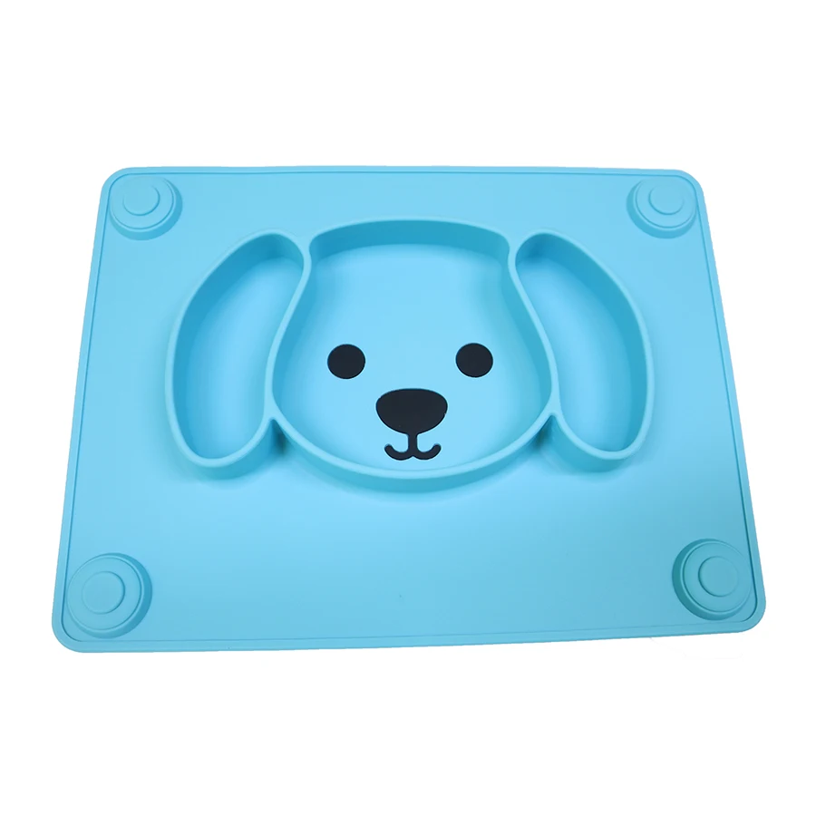 

BPA free food grade silicone divided food plate square with vacuum based silicone feeding plate baby dog pigmented, Pms color