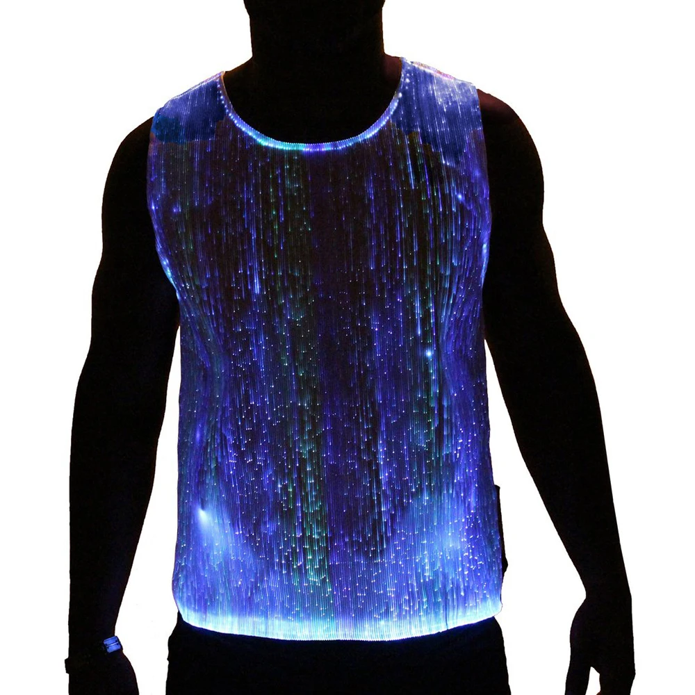 

Fiber Optic Light up Hip Hop Festival Tank Top T Shirts RGB LED Clothing For Men