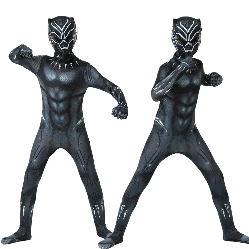 

Party Children Jumpsuit Superhero Halloween Tights Anime Cool Black Panther Mascot Cosplay Costume For Kids