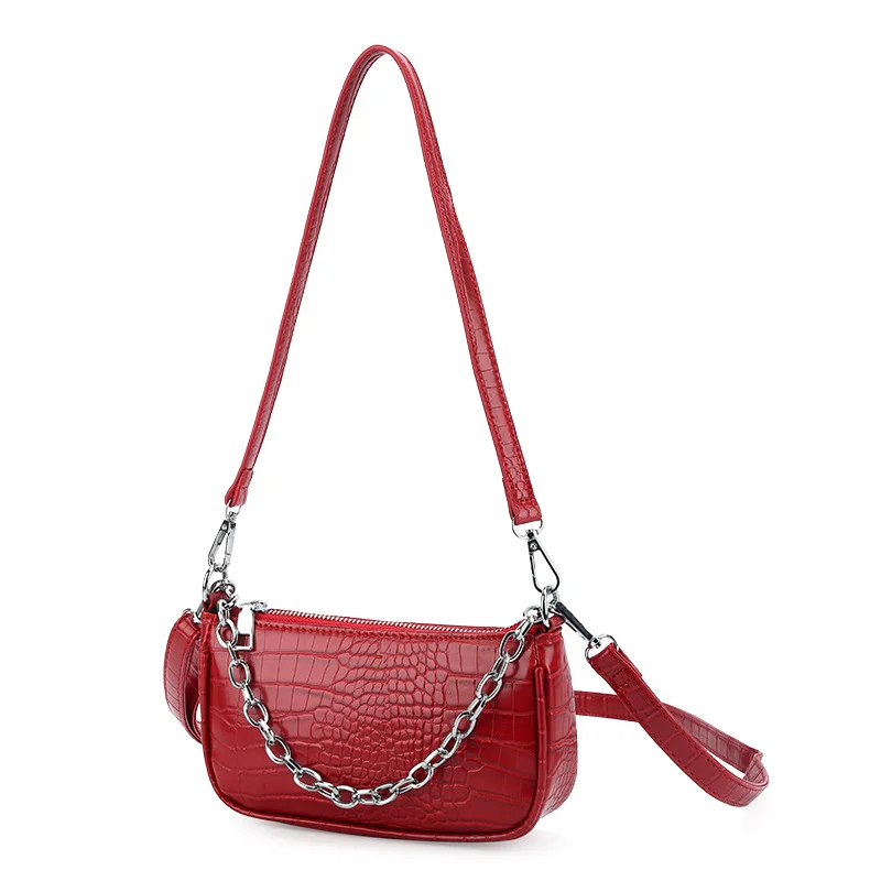 

2021 Fashion Alligator Leather Adjustable Chain Strap Zipper Cute Ladies Mini Shoulder Bags For Women