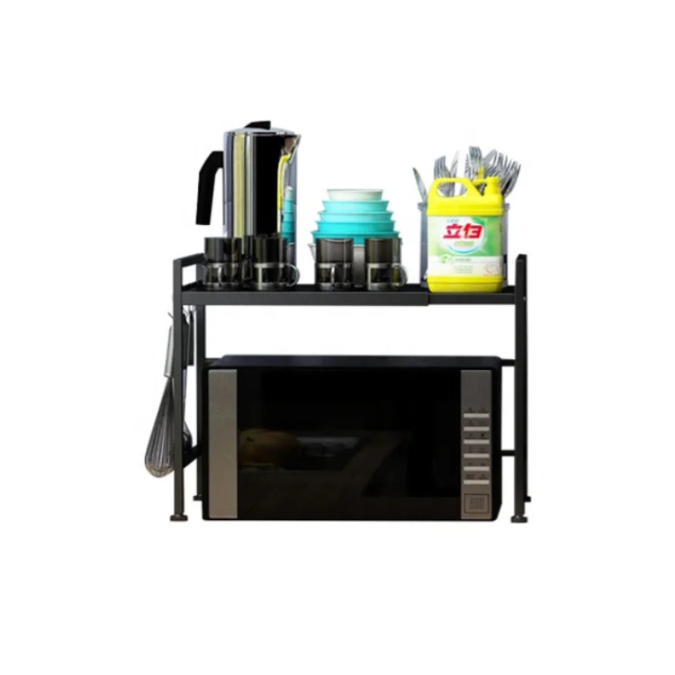 

Extended 201 Stainless Steel Oven Organizer Shelf Black Microwave Storage Holders For Kitchen, Black/white