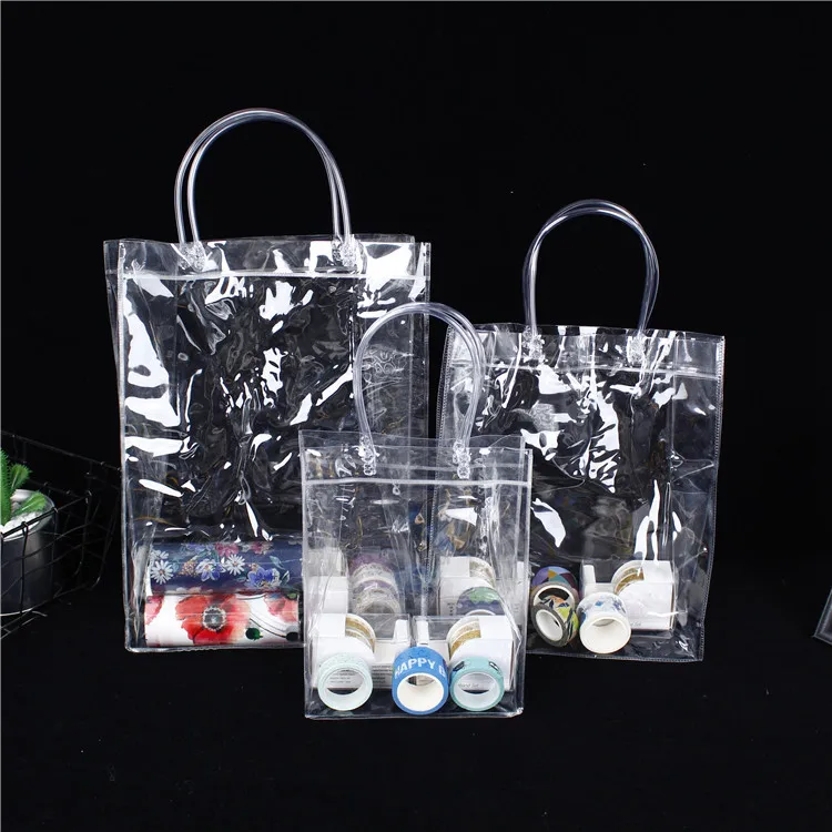 

Manufacturer custom PVC plastic handle bag beverage gift packaging tote bag translucent frosted shopping bag