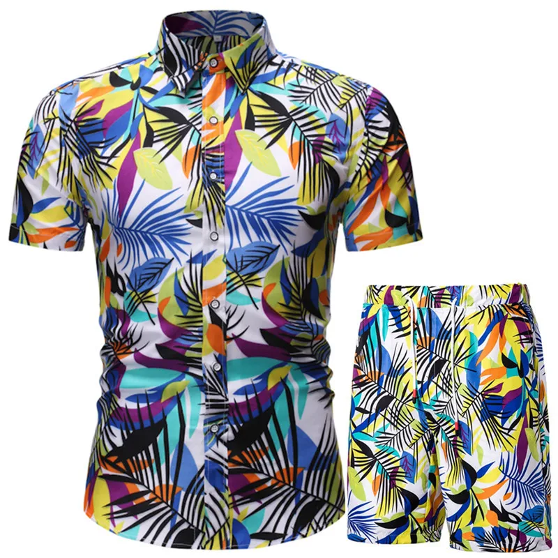 

2021New Arrivals Men's Suits Summer Chinese Style All Over Print Hawaiian Beach Wear Plus Size T-shirt And Men's Shorts