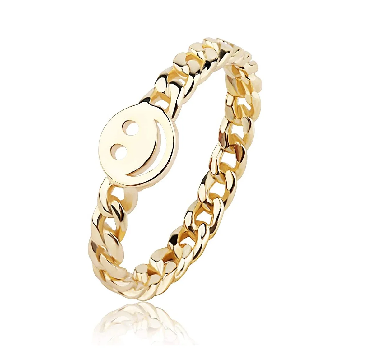 

Happy Face Ring with Cute Chain Link Good Luck Stackable Rings Smiley Face Rings for Women, As picture shows