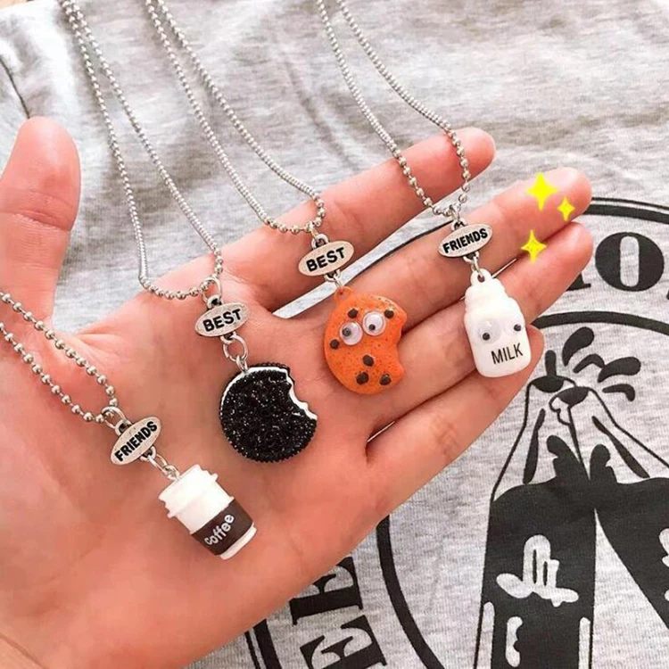 

Hot Selling Items Fashion Silver Chain Best Friend Cookie Milk Pendant Necklace