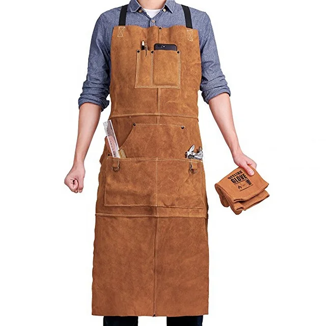 

SunYue Waxed Heavy Duty Canvas Brown Welding Apparel Suit Welders Jacket Trousers Protect Apron, Can be customized