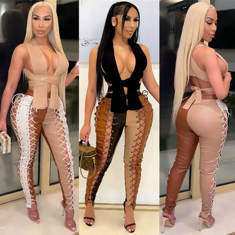 

2022 hollow out women's pants & trousers women in tight leather pants for ladies