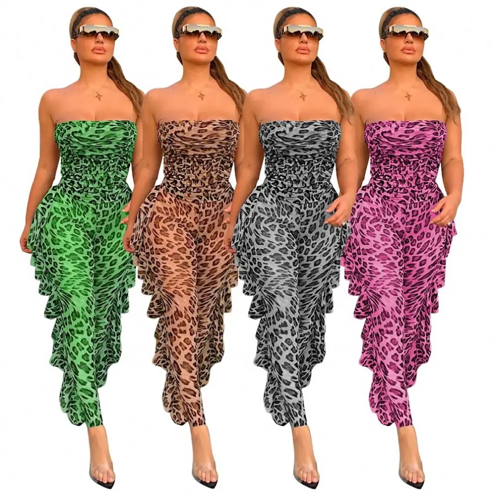 

FREE SAMPLE JHTH 2021 wholesale fashion women's sexy party leopard print see-through breast female jumpsuit nightclub outfit