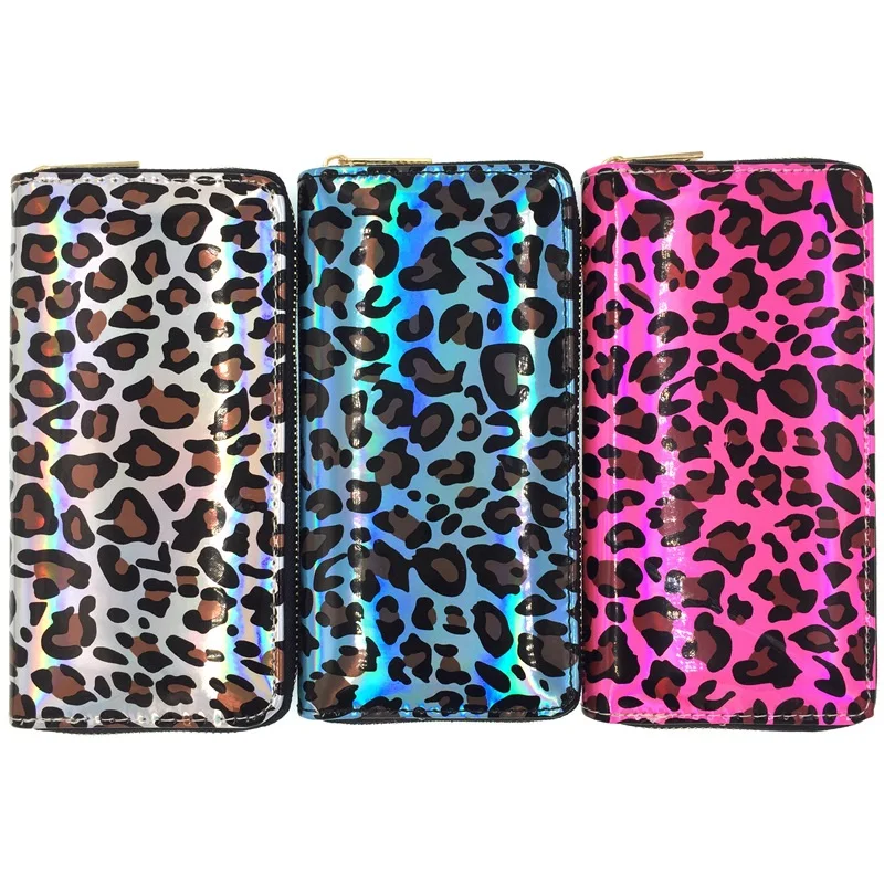 

Hot bright laser fabric PU long zipper wallet student card bag ladies purse custom factory wallet