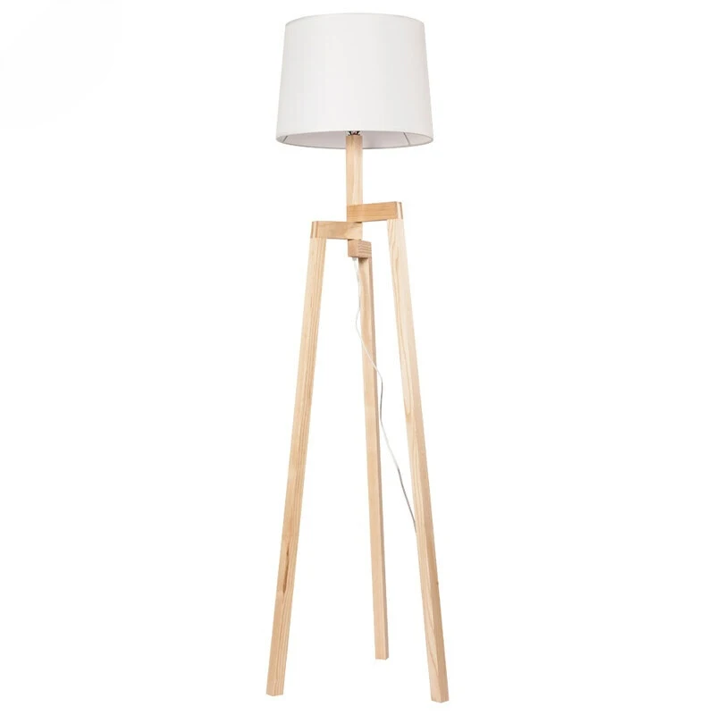 Home lighting fabric lamp shade wooden standing floor lamp tripod floor light