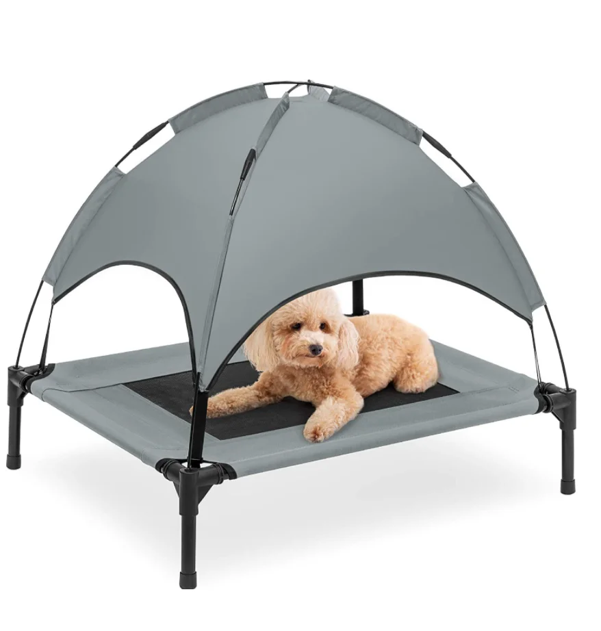 

Elevated Dog Bed with Canopy Outdoor Dog Bed with Removable Canopy Portable Raised Pet Cot Extra Carrying Bag, Grey