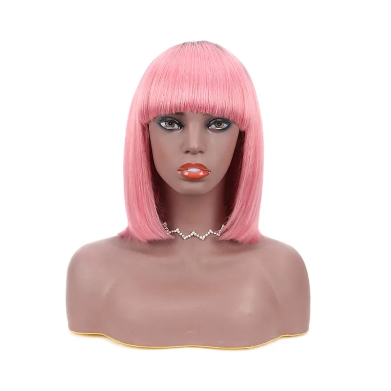 

Hair Vendor Wholesale Price Cut Bob Wig Brazilian Remy Hair Human Hair Pink Color Wigs Short Full Machine Made Wig With Bangs