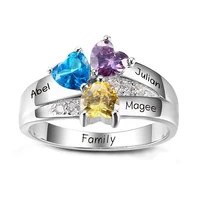 

925 Sterling Silver Personalized Custom Heart Birthstone Ring With 3 Names