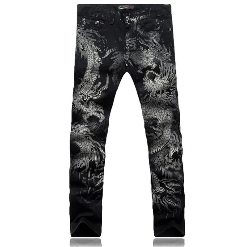 

New men's Wolf pattern Jeans Spring Autumn Casual Fashion High Waist men's Pocket Straight pants, Customized color