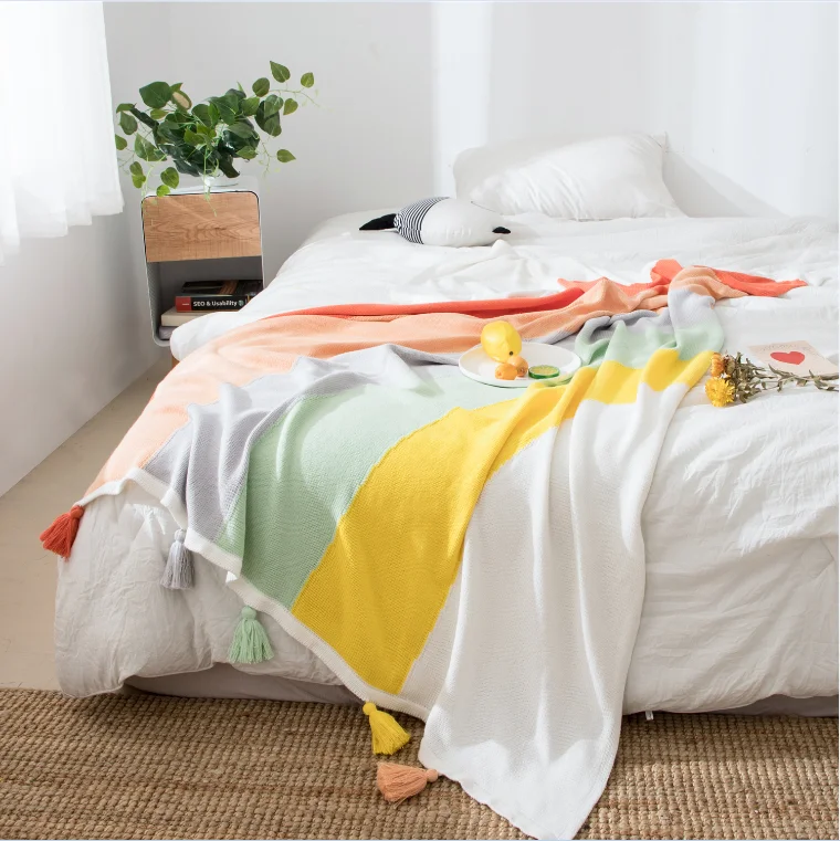 RB Photography Custom Korean 100% Cotton Rainbow Knitted blanket for Summer for baby kids factory