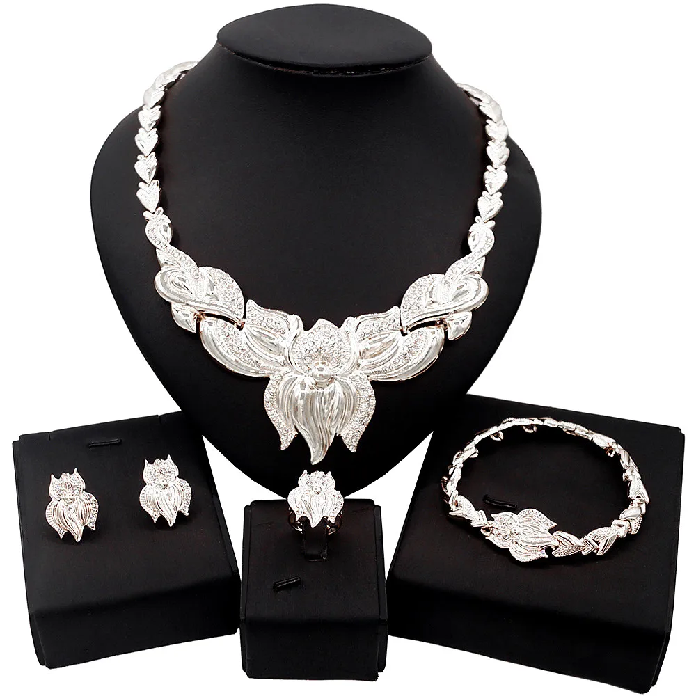 

Yulaili I Love You Xoxo Big Flowers Hugs and Kisses Jewelry Set Women Africa Fashion Silver Plated Necklace Jewelry Sets X0096