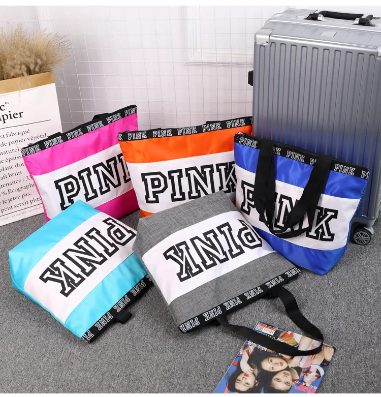 

Large Capacity Shopping Bag Nylon Tote Pink Woman Handbag Women Gym Yoga Bag