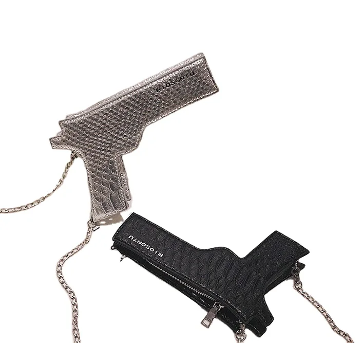 

2020 funky purse lady girls handbags gun shaped shoulder of gun shaped purse bags, Black,sliver