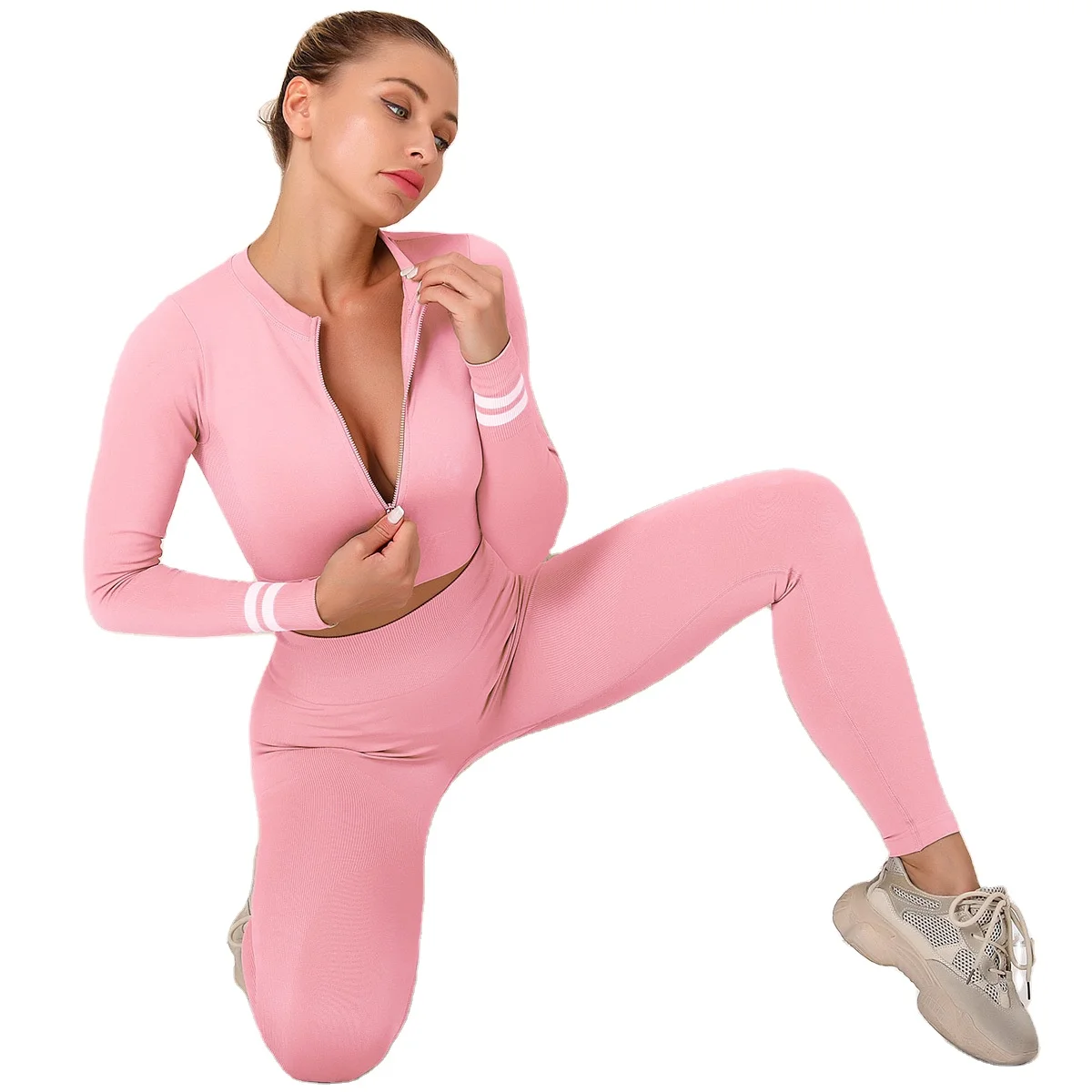 

Custom Logo Push Up Sexy Slim Compression Yoga Apparel Clothing Wholesale Sportswear Women Workout Fitness Gym Suits For Women, As shown