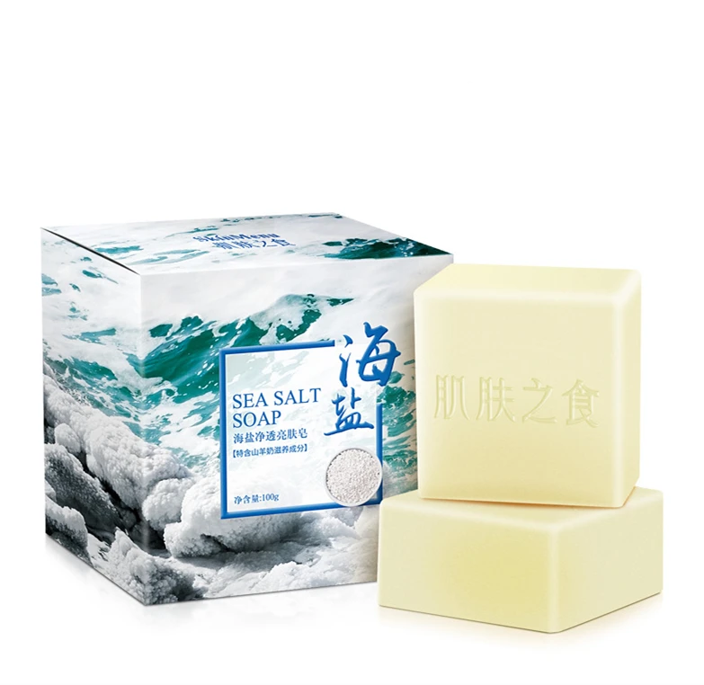 

100g Natural Organic Sea Salt Soap Whitening Handmade Goat Milk Soap For Remove Skin Acne Deep Cleansing Face Care, White