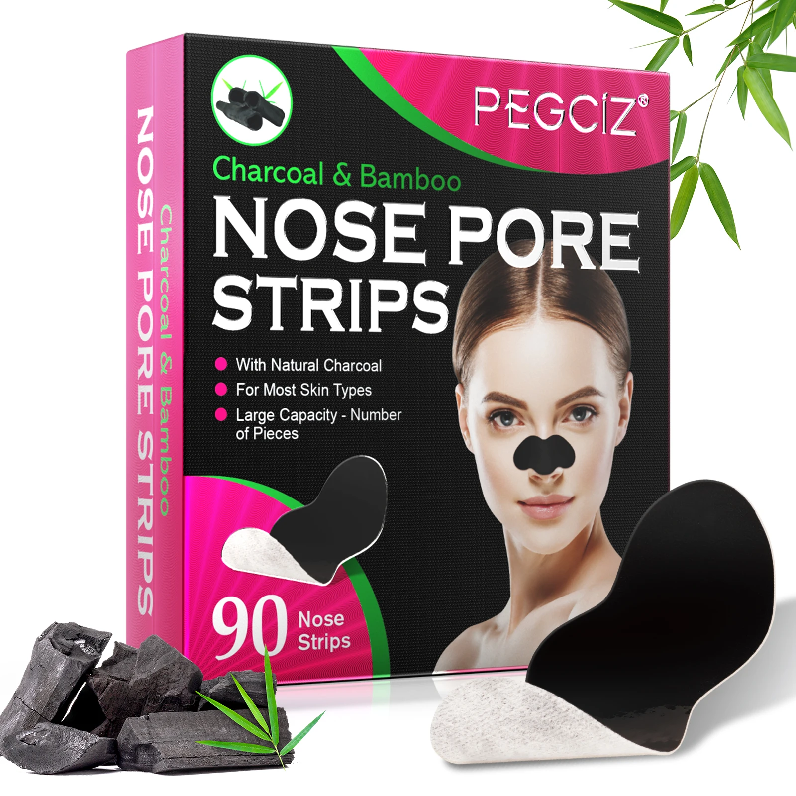 

Organic Charcoal Bamboo Blackhead Removal Nose Pore Strips Deep Cleansing Blackhead Aged Cutin Peel Off Black Nose Strips