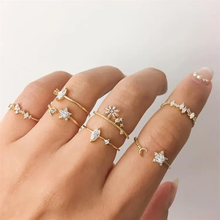 

European And American Cross-Border Creative Retro Simple Joint Ring Star Moon Ring Set 7 Piece Set, Picture shows