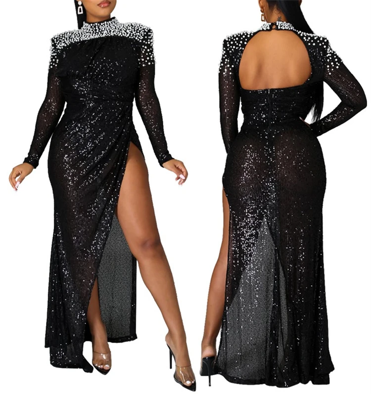 

Factory diamond sequin dress long sleeve elegant party dresses for women