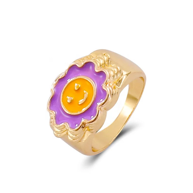 

2021 New Arrival Hot Cute Heart Flower Rings Brief Enamel Ring Fashion Y2K Chunky Rings for Women