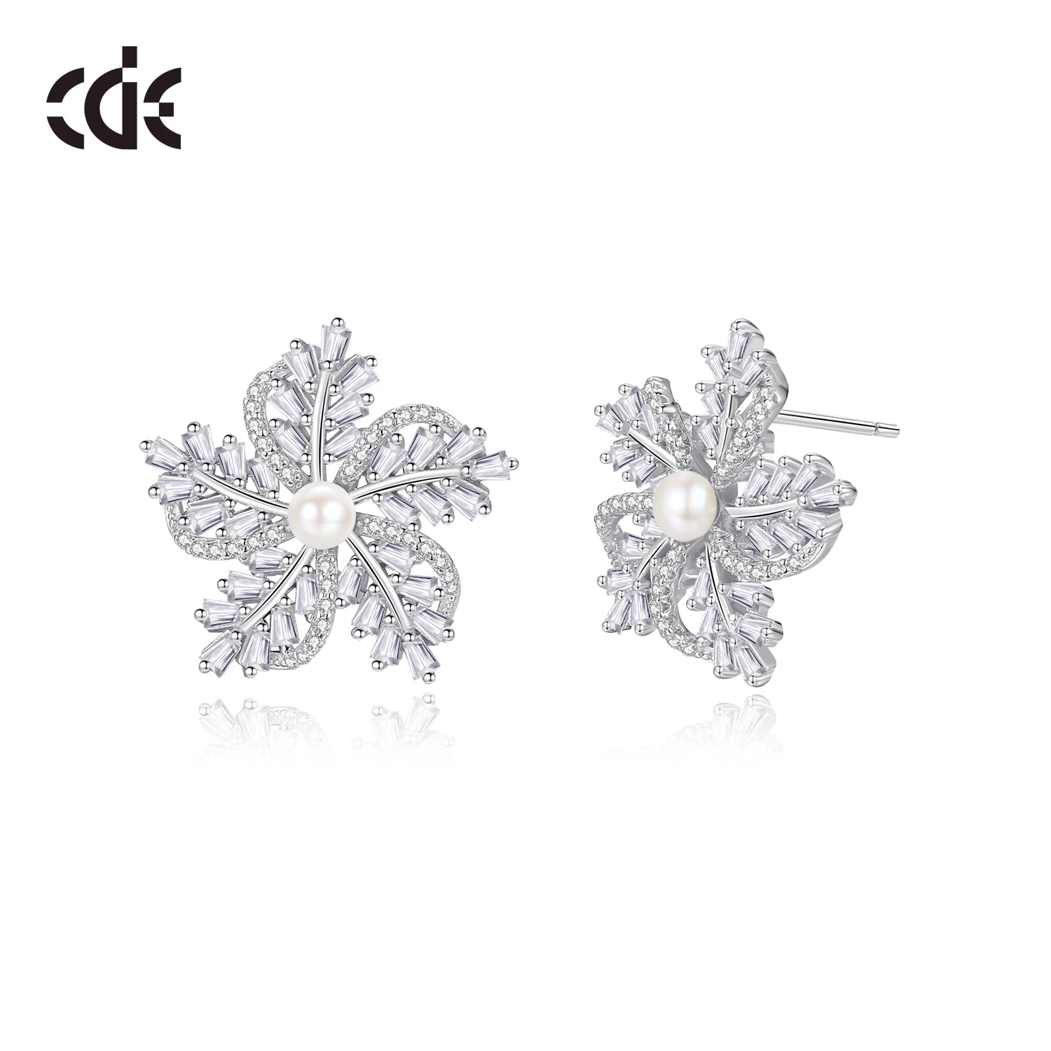 

CDE YK03112 Fine 925S Silver Jewelry Pearl Earring Wholesale Zircon Snow Christmas Gift Stud Earrings Christmas Earring