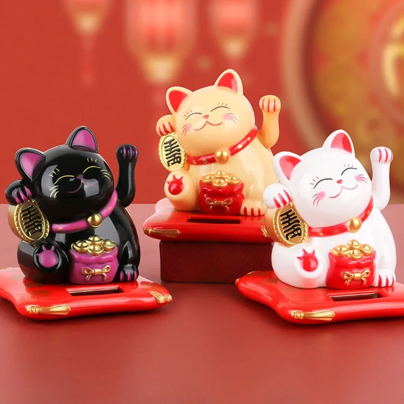 Wholesale 2026 Beautiful Cute Fortune Cat Solar Power Japanese Fortune Cat with Waving Arm for Car Decoration