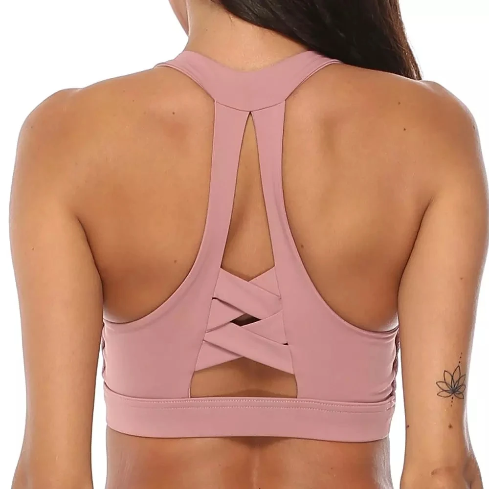 

Gym crop top Crisscross Seamless Fitness backless sports Yoga Bra Tops Women Removable Pads Workout Running Gym Bra, Pink/wine red/white/black/dark/navy gray