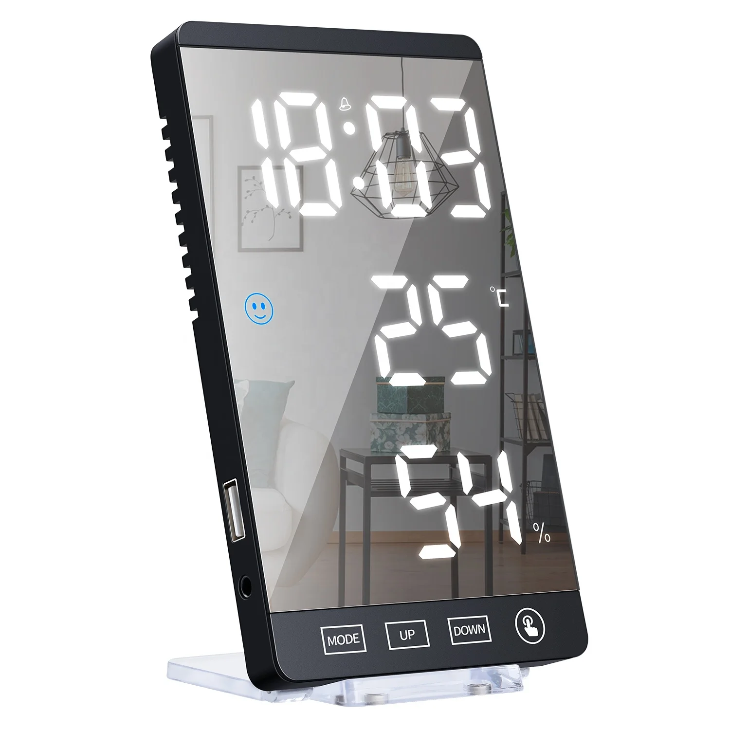 

2020 NEW Digital Mirror LED Alarm Clock with USB Charging Port Brightness Sensor for Bedroom Wall Kitchen Hotel Table Desk
