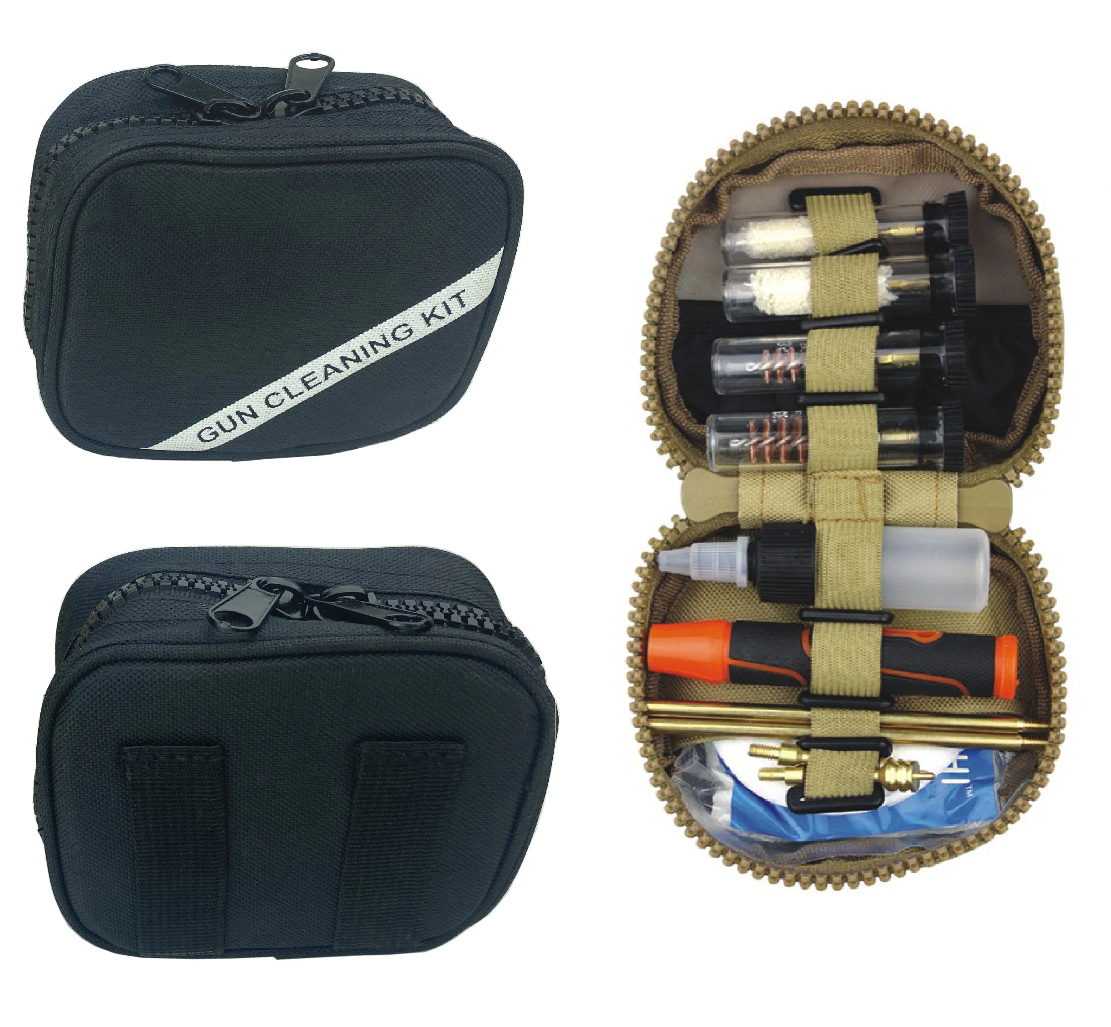 

OEM wholesale price Gun cleaning kit tactical 600D cloth bag for rifle pistol handgun shotgun .223/5.56mm 7.62mm 9mm 10mm brush, Sands or black bag